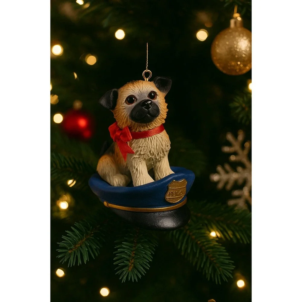 American Greetings Policeman Dog Ornament Police Hat Puppy Christmas Decor‎